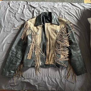 Vintage 1980s Fringe Leather Motorcycle Jacket